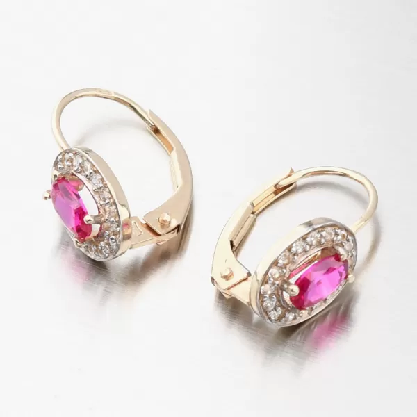 Zlaté náušnice s rubínem a se zirkony 52GZ-8049-ZLB-RUB-KL