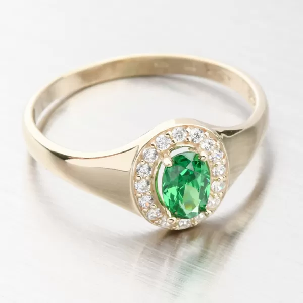 Zlatý prsten se smaragdem a se zirkony 51GZ-8055-ZL-SMAR