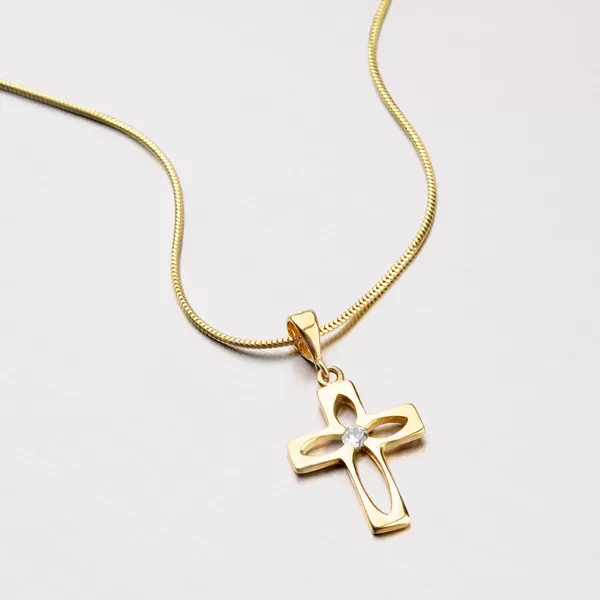 Zlatý přívěsek - kříž se zirkonem 43-2112