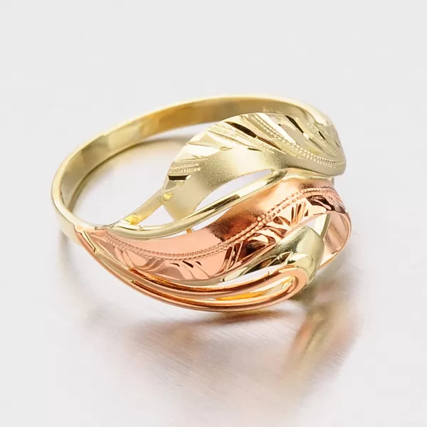 Dámský prsten zlato mix 585 ručním rytím 51P-505