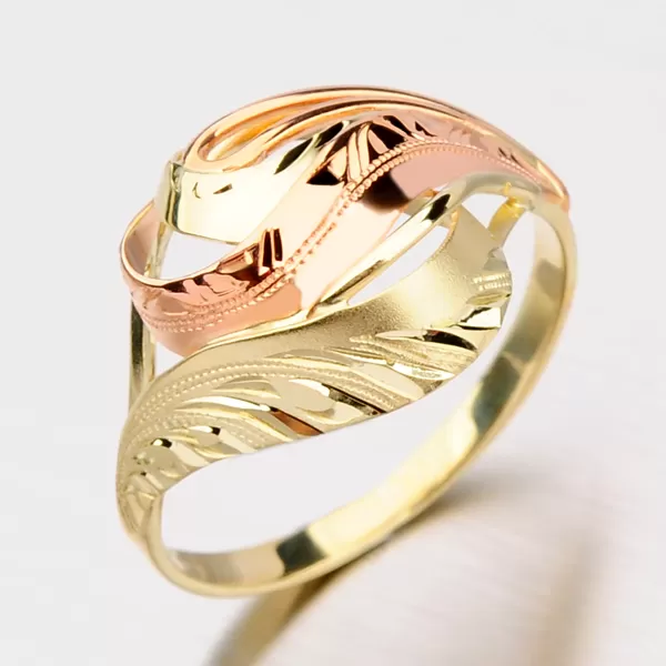 Dámský prsten zlato mix 585 ručním rytím 51P-505