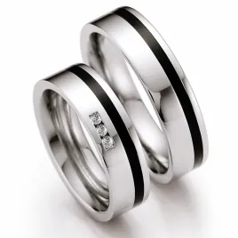Snubní prsteny ocel přírodní diamant 0.045 ct G/SI keramikou ST142