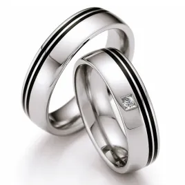 Snubní prsteny ocel přírodní diamant 0.045 ct G/SI keramikou ST144