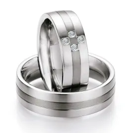 Snubní prsteny titan s ocelí přírodní diamant 0.120 ct TS601