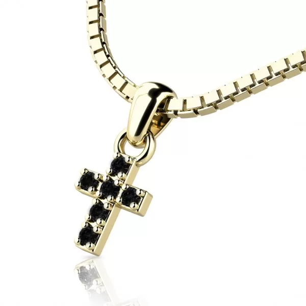 Zlatý křížek s černými zirkony 140027-ZL-Black-ZIR