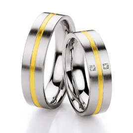 Snubní prsteny ocel přírodní diamant 0.030 ct se zlatem ST133