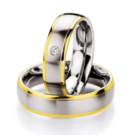 Snubní prsteny ocel přírodní diamant 0.030 ct se zlatem ST130
