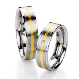 Snubní prsteny ocel přírodní diamant 0.030 ct se zlatem ST134