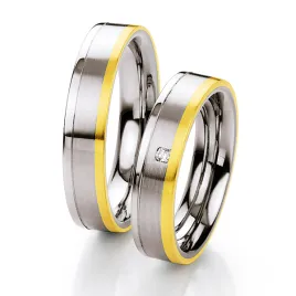 Snubní prsteny ocel přírodní diamant 0.030 ct zlatem ST136