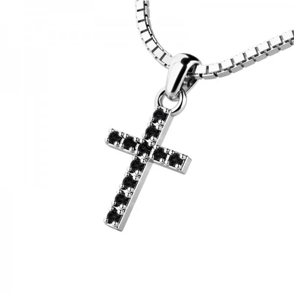 Zlatý křížek s černými zirkony 140018-02-B-Black-ZIR