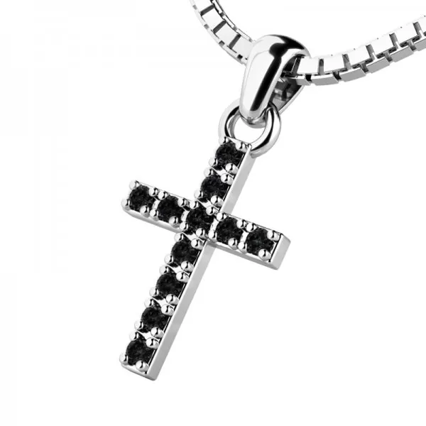 Zlatý křížek s černými zirkony 140018-02-B-Black-ZIR