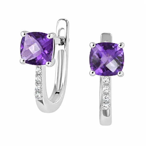 Dámské náušnice bílé zlato 585/1000 přírodní diamant 1.00 ct ametyst GKW48527AME