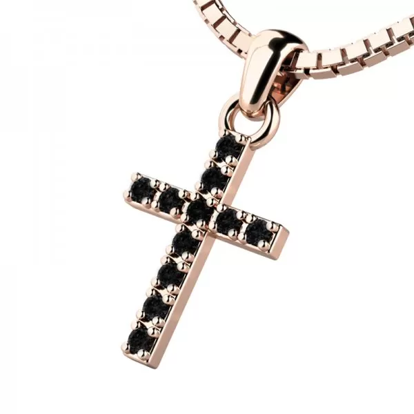 Zlatý křížek s černými zirkony 140018-02-CV-Black-ZIR