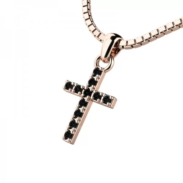 Zlatý křížek s černými zirkony 140018-02-CV-Black-ZIR