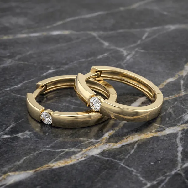 Dámské náušnice žluté zlato 585/1000 přírodní diamant 0.086 ct G/SI kruhy 10915-ZL-DIA