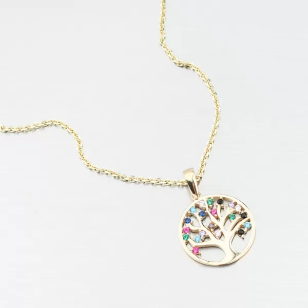 Dámský přívěsek žluté zlato 585 zirkon strom života s barevnými 43-22207