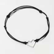 Náramek černý provázkový se srdcem 74-5187B-Black