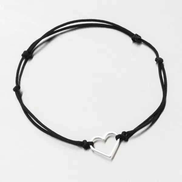 Náramek černý provázkový se srdcem 74-5187B-Black
