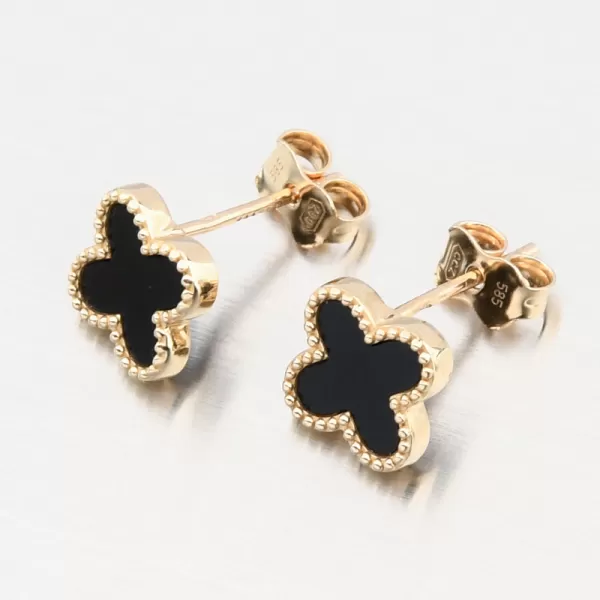 Dámské náušnice žluté zlato 585 čtyřlístky 12R-747