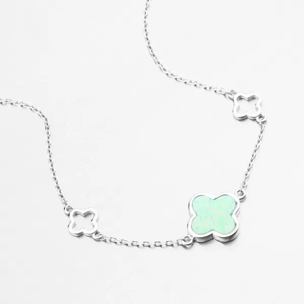 Dámský náramek stříbro 925 čtyřlístkem a zelený opál PKL-4034