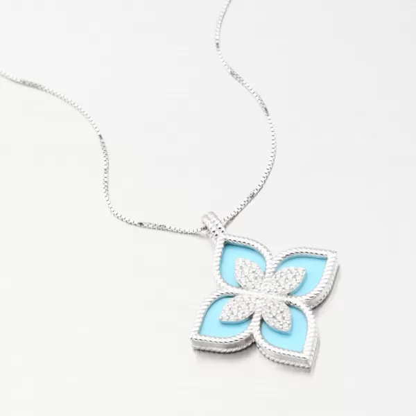 Stříbrný přívěsek modrá květina se zirkony PKL-3140