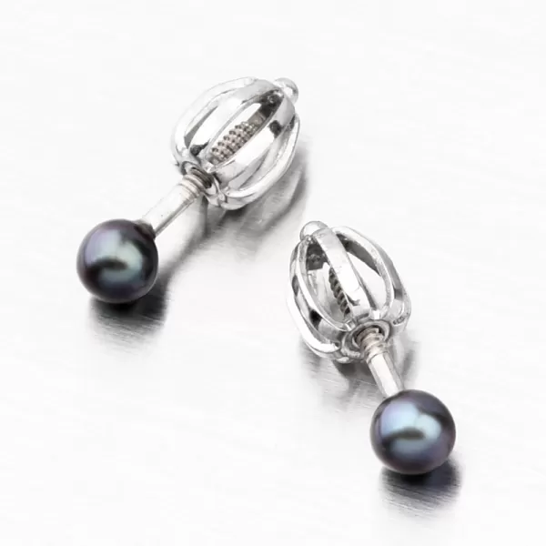 Náušnice z bílého zlata s perlou 52GZ-3003B-SR-Black