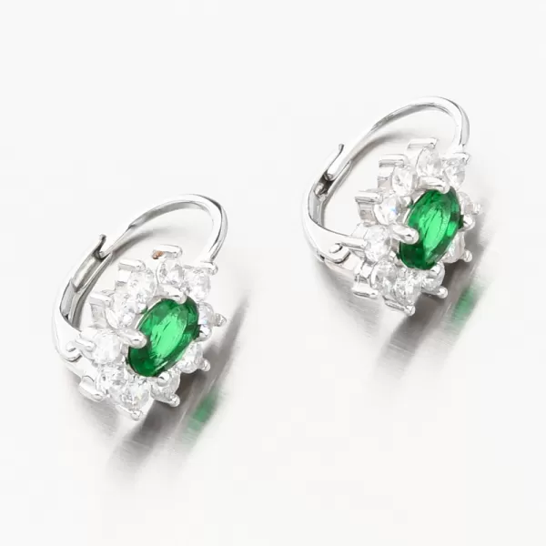 Stříbrné náušnice se smaragdem a se zirkony PKL-2175