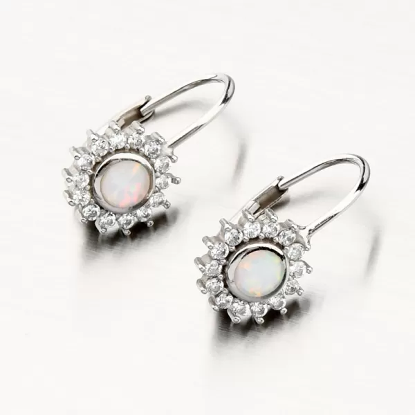 Stříbrné náušnice s bílým opálem a se zirkony PKL-2138