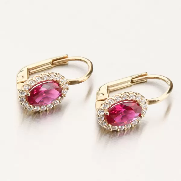 Dámské náušnice žluté zlato 585 s rubínem a se zirkony 12R-760