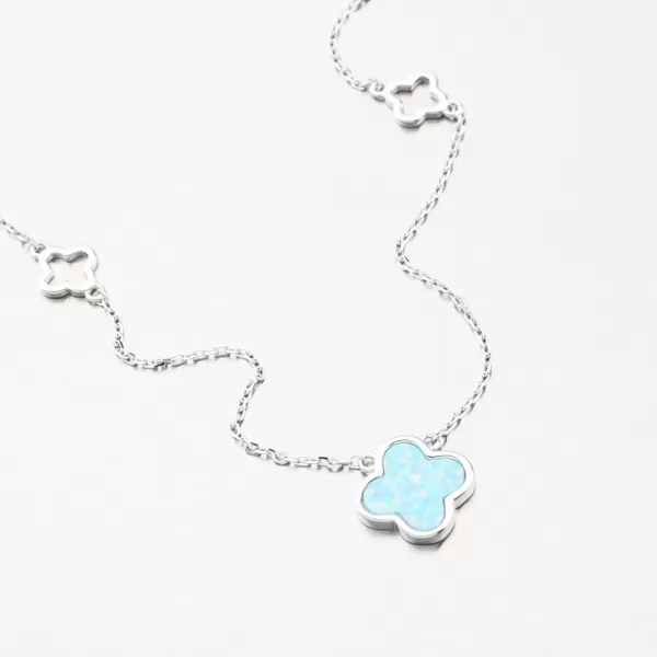 Stříbrný náhrdelník se čtyřlístky a modrým opálem PKL-5020