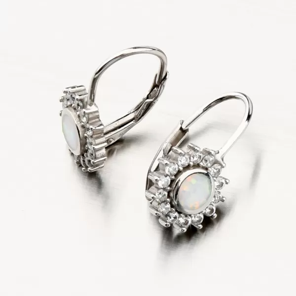 Stříbrné náušnice s bílým opálem a se zirkony PKL-2138