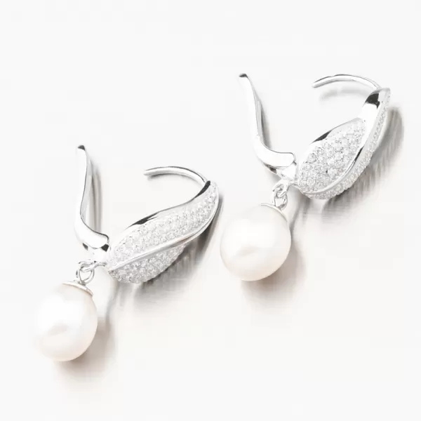 Stříbrné náušnice s perlou a se zirkony PKL-2191