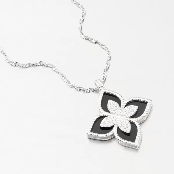 Stříbrný přívěsek černá květina se zirkony PKL-3141