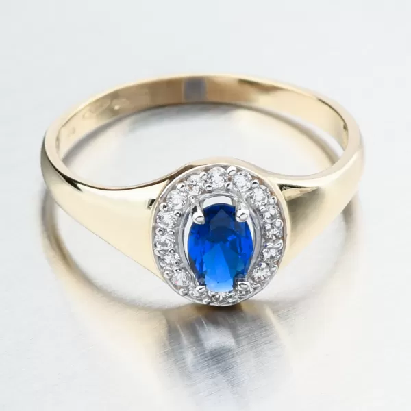 Dámský prsten žluté zlato 585 zirkon safír a 51GZ-8055-ZL-SAF