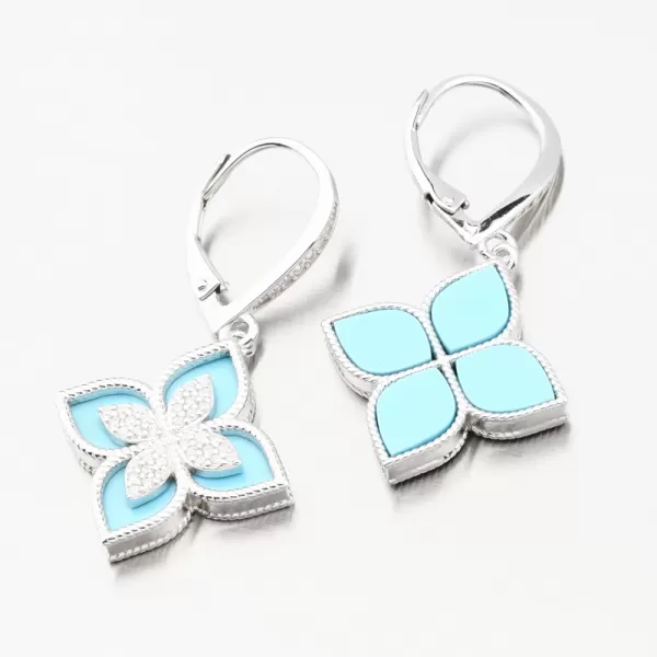 Stříbrné náušnice květy se zirkony a s angelitem PKL-2172