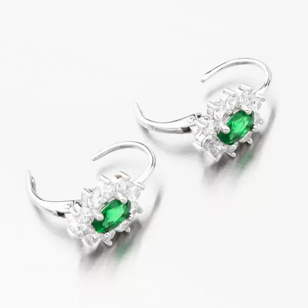 Stříbrné náušnice se smaragdem a se zirkony PKL-2175