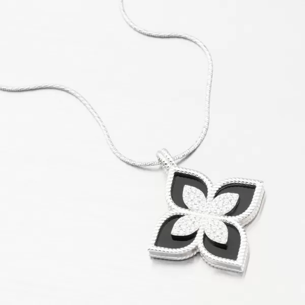 Stříbrný přívěsek černá květina se zirkony PKL-3141