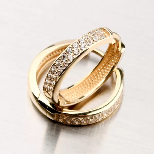 Dámské náušnice žluté zlato 585 kruhy se zirkony 12R-756