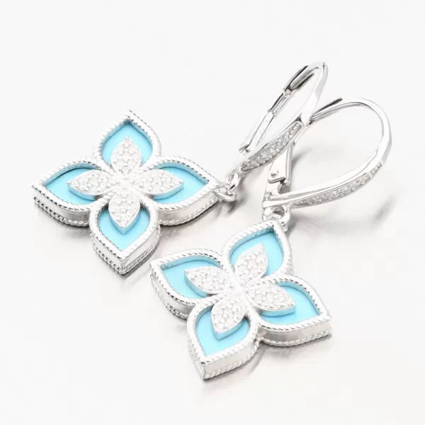 Stříbrné náušnice květy se zirkony a s angelitem PKL-2172