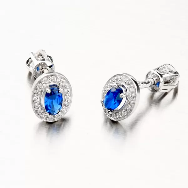 Náušnice z bílého zlata se safírem a zirkony 52GZ-8049B-SAF-SR