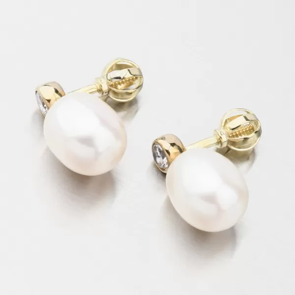 Dámské náušnice žluté zlato 585 perly s a se zirkonem 453P-125068
