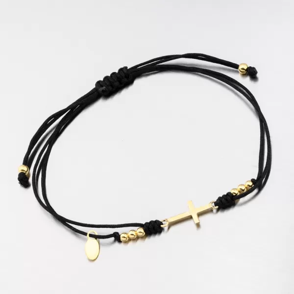 Stříbrný provázkový náramek s křížkem BST-14390-BK-G