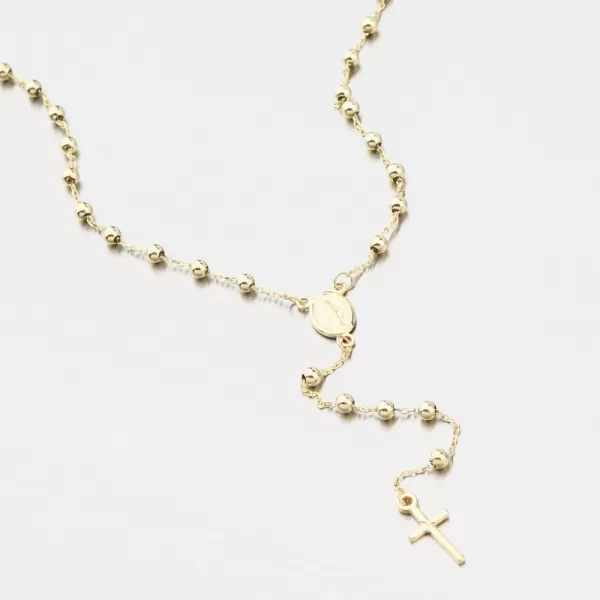 Dámský náhrdelník žluté zlato 585 růženec s Madonkou a křížkem 15R-039