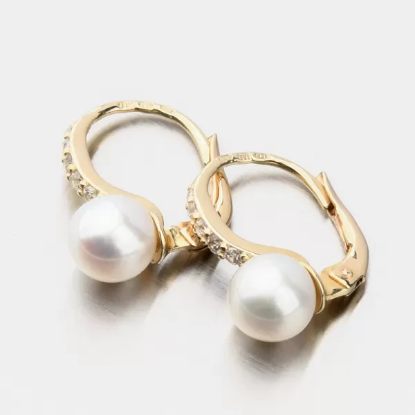 Dámské náušnice žluté zlato 585 perly s a se zirkony 663P-120009-ZL