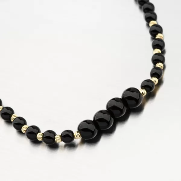Náramek provázkový z černých a zlatých kuliček PKL24-027