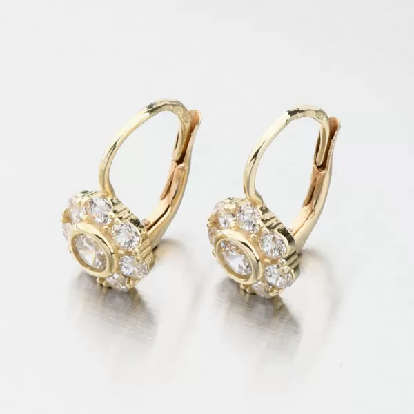 Dámské náušničky žluté zlato 585 kytičky se zirkony 663P-120388