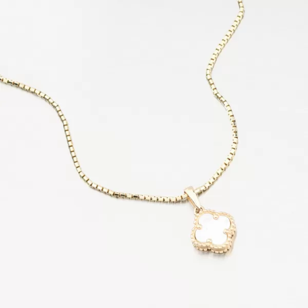 Dámský přívěsek žluté zlato 585 čtyřlístek s perletí 13R-425