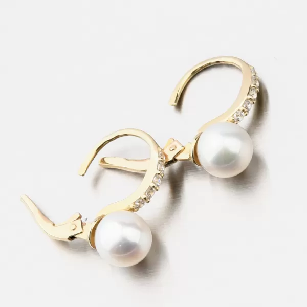 Dámské náušnice žluté zlato 585 perly s a se zirkony 663P-120009-ZL