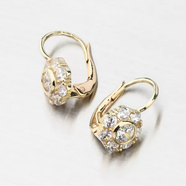 Dámské náušničky žluté zlato 585 kytičky se zirkony 663P-120388