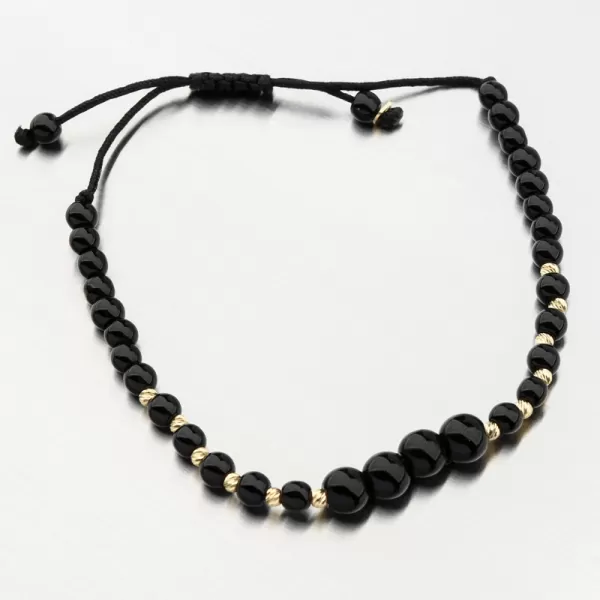 Náramek provázkový z černých a zlatých kuliček PKL24-027